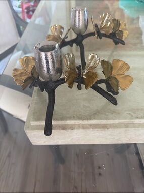 Michael Aram butterfly Ginkgo Candleholder in Gold and Black, Set of 2